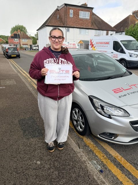 Megan passed her driving test at Redhill test centre after taking lessons with instructor Lee